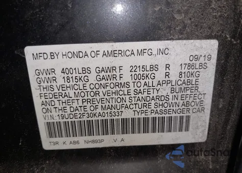 2019 Acura Ilx Standard from USA, damaged, VIN 19UDE2F30KA015337